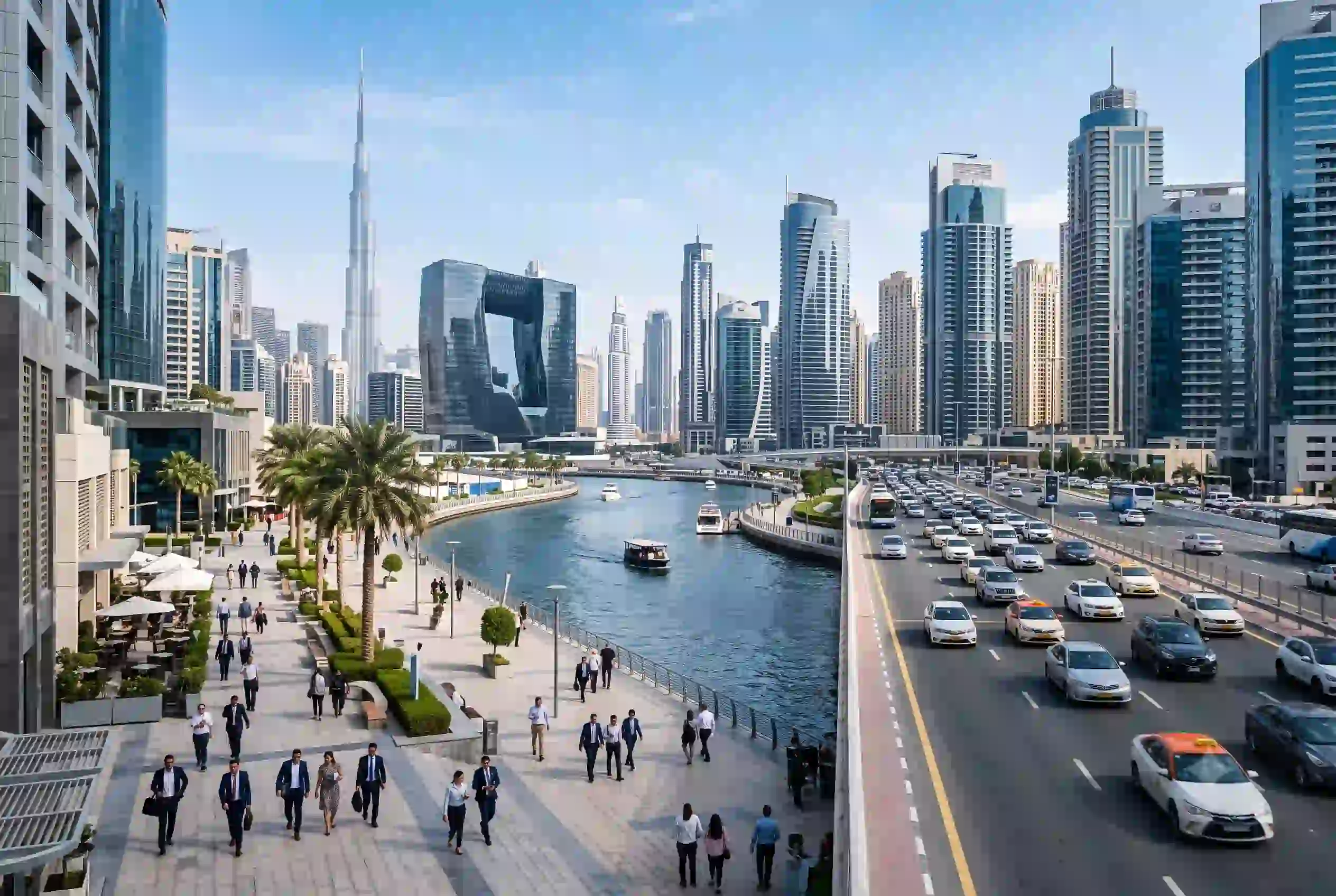 modern office buildings in Business Bay Dubai with canal view