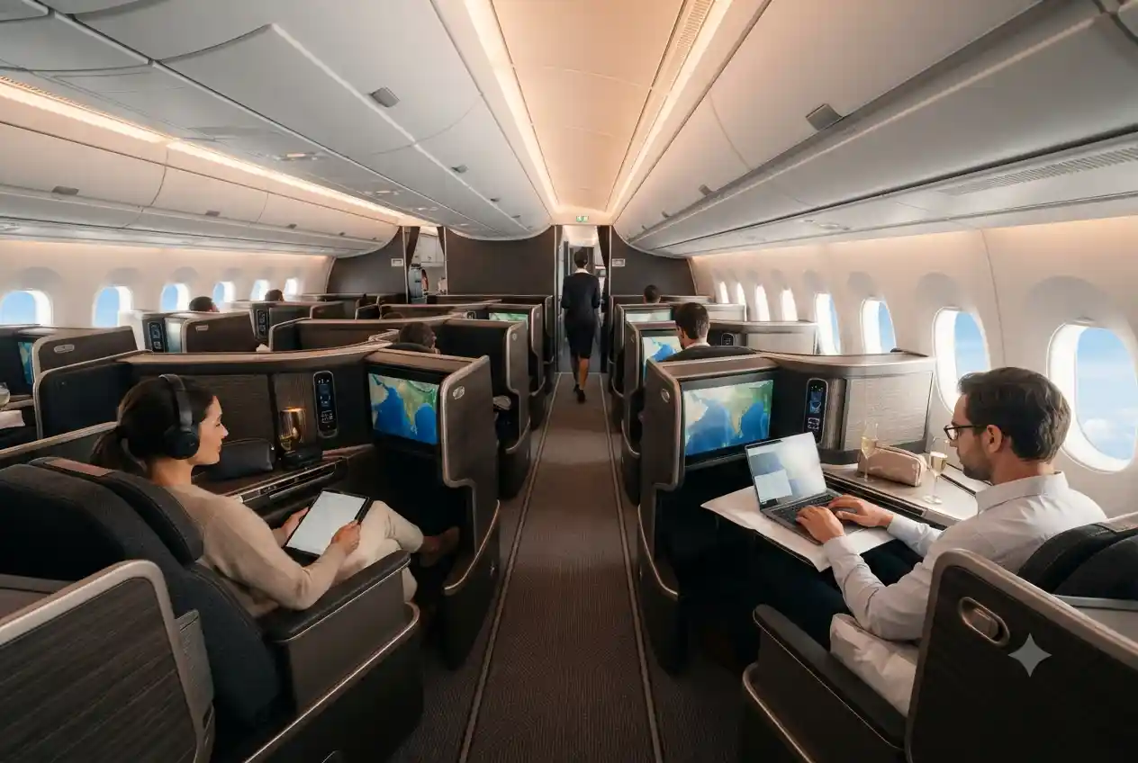 Modern China Southern Business Class cabin with premium lie-flat seats