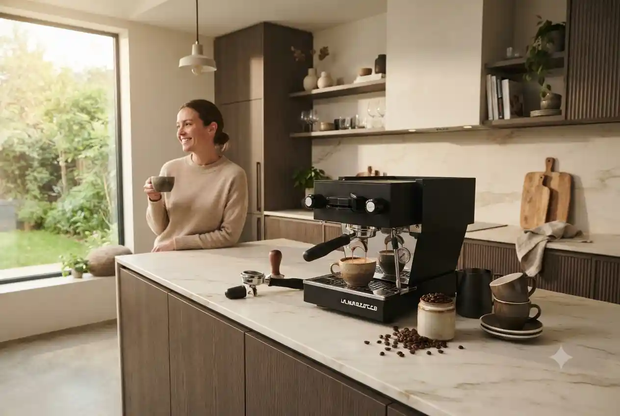 Premium coffee machine for home placed in a contemporary kitchen