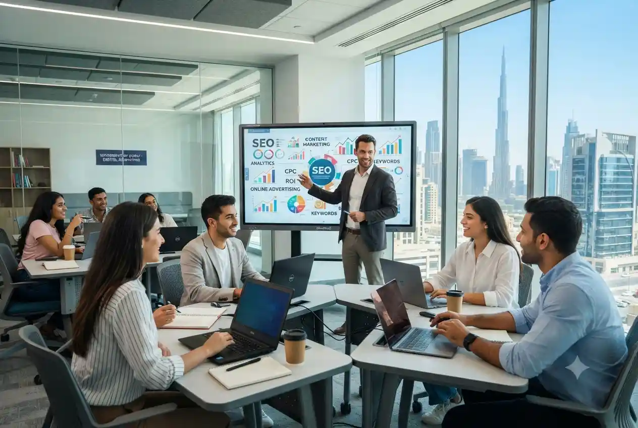 Students enrolled in a digital marketing diploma program in Dubai