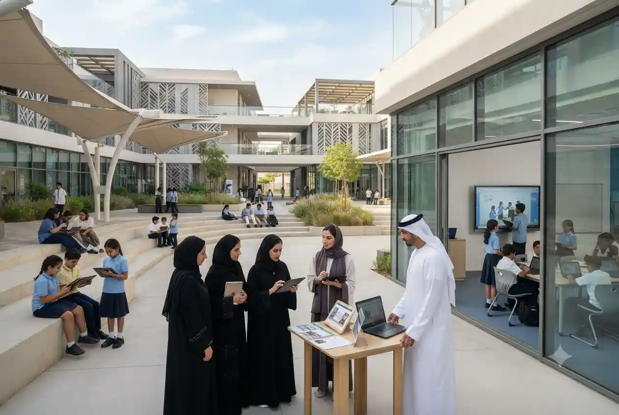 Modern UAE school using digital marketing strategies to connect with parents