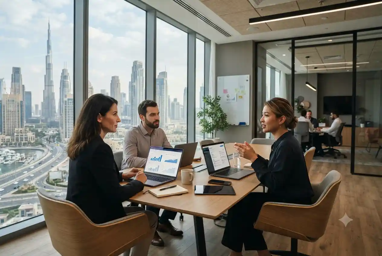 HR professionals interviewing a digital marketing candidate in Dubai