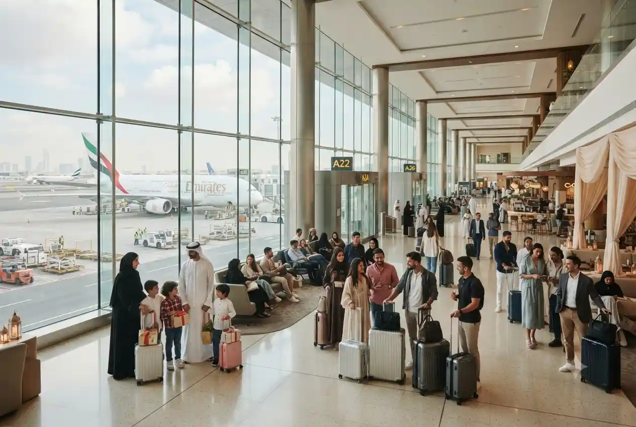 Travelers departing from Dubai International Airport for Eid holidays