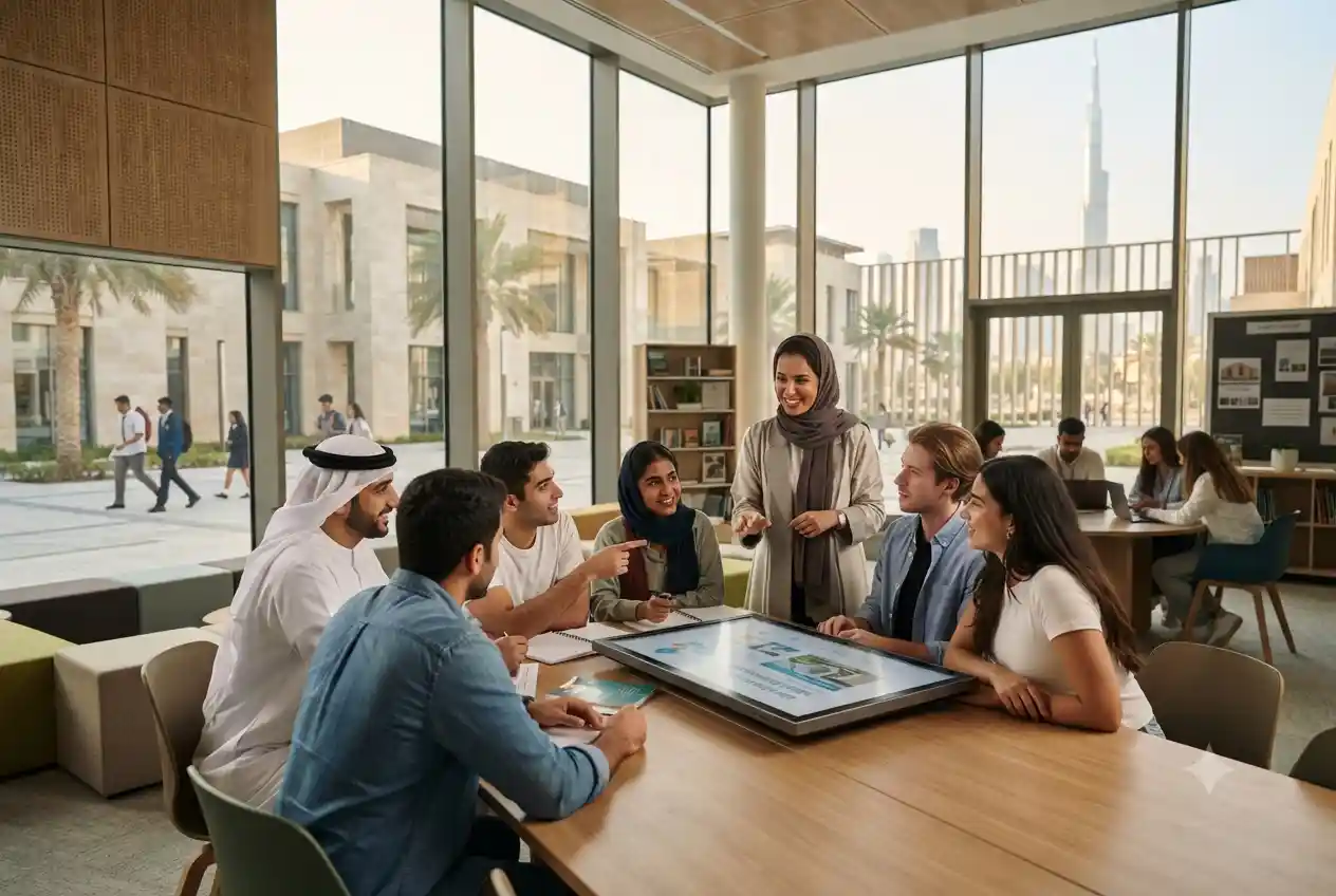 Students and educators participating in a professional learning session at Emirates Education Academy in the UAE.