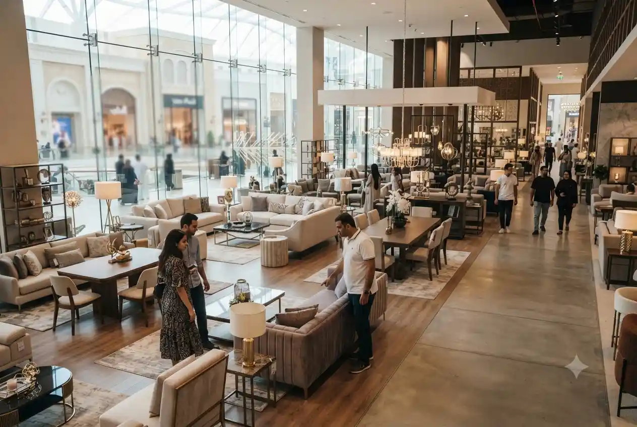 Shoppers exploring furniture and home décor at Home Center Yas Mall in Abu Dhabi.