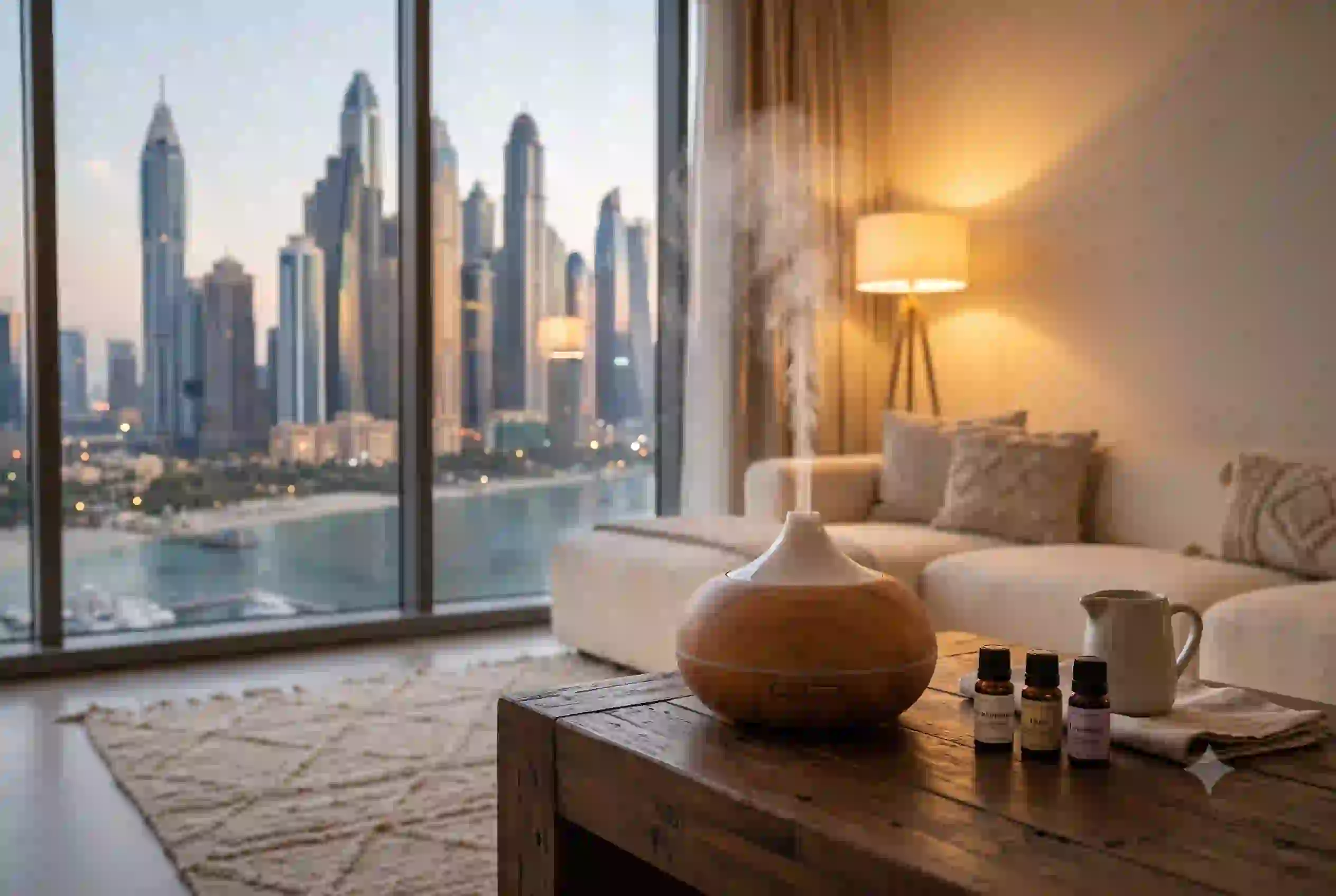 Ultrasonic home diffuser with essential oils in a modern UAE home