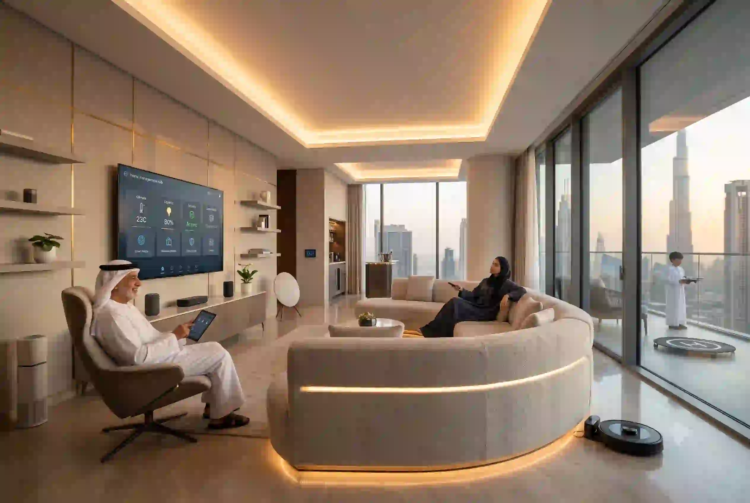 Modern smart home electronics setup in UAE living room