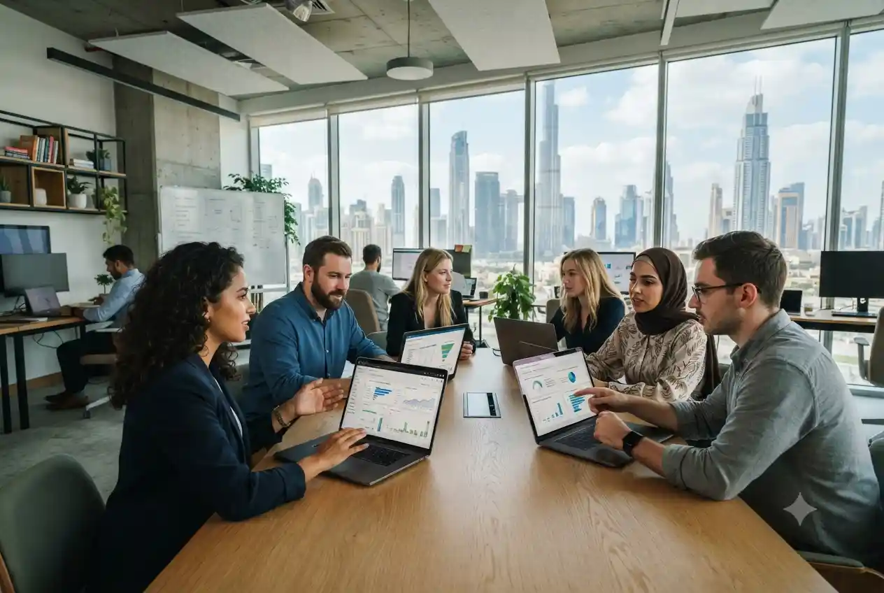Marketing professionals planning an inbound marketing strategy in a Dubai office