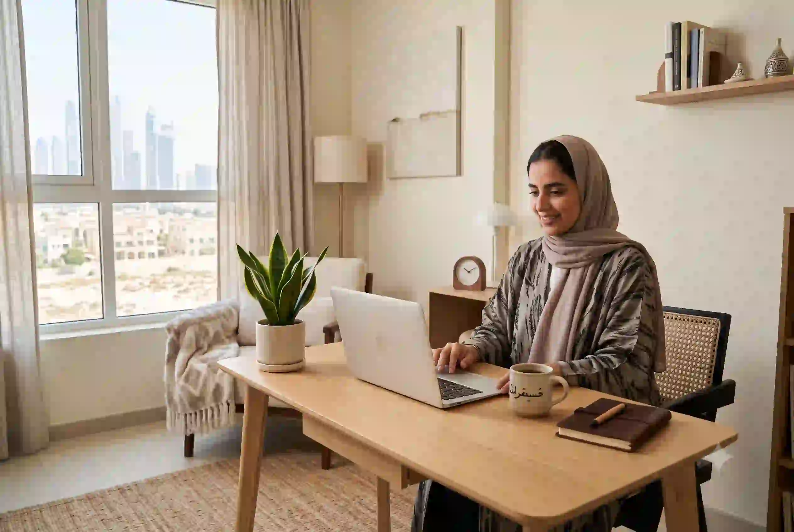 Remote work setup with laptop in UAE home office